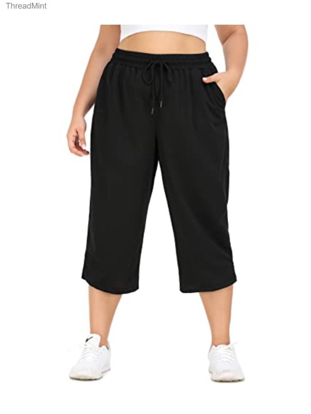 Plus Size Capri Yoga Pants Loose Fit Sweatpants with Pockets
